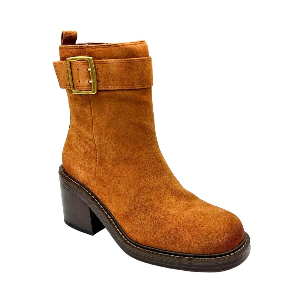 Vince Camuto Rust Suede Buckle Ankle Boots Square Toe Block Heel Booties